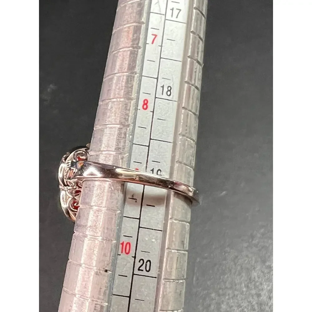 NEW cherry red jade and ruby blossom ring in rhodium over sterling silver size 6